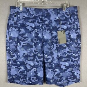 NWT G/FORE Men's Icon Camo Skull Printed Golf Shorts Blue Size 34 9" Inseam